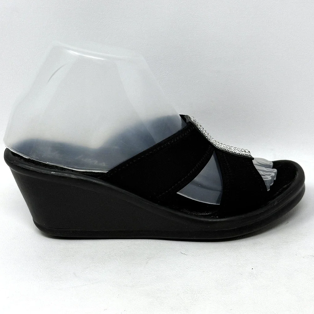 Skechers Cali Rumblers Risk Taker Black Jewel Wedge Sandals 7 Dressy Semi Formal - Picture 7 of 11